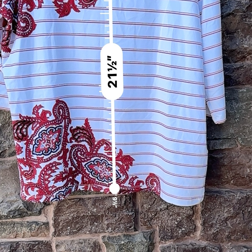 Charter Club Petite XL Boatneck 3/4 Sleeve Top Red White Stripe Paisley NWT - Picture 12 of 12